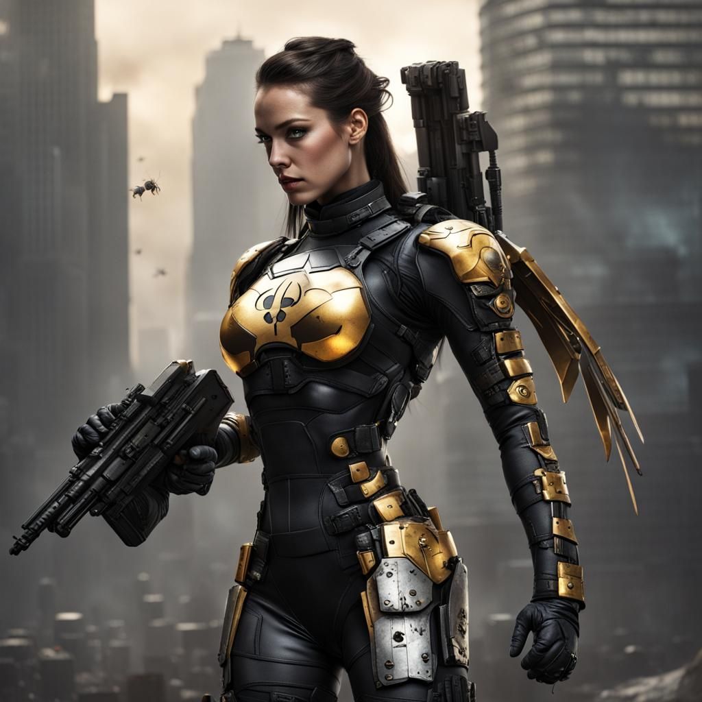 Futuristic Female Warrior in Advanced Armor
