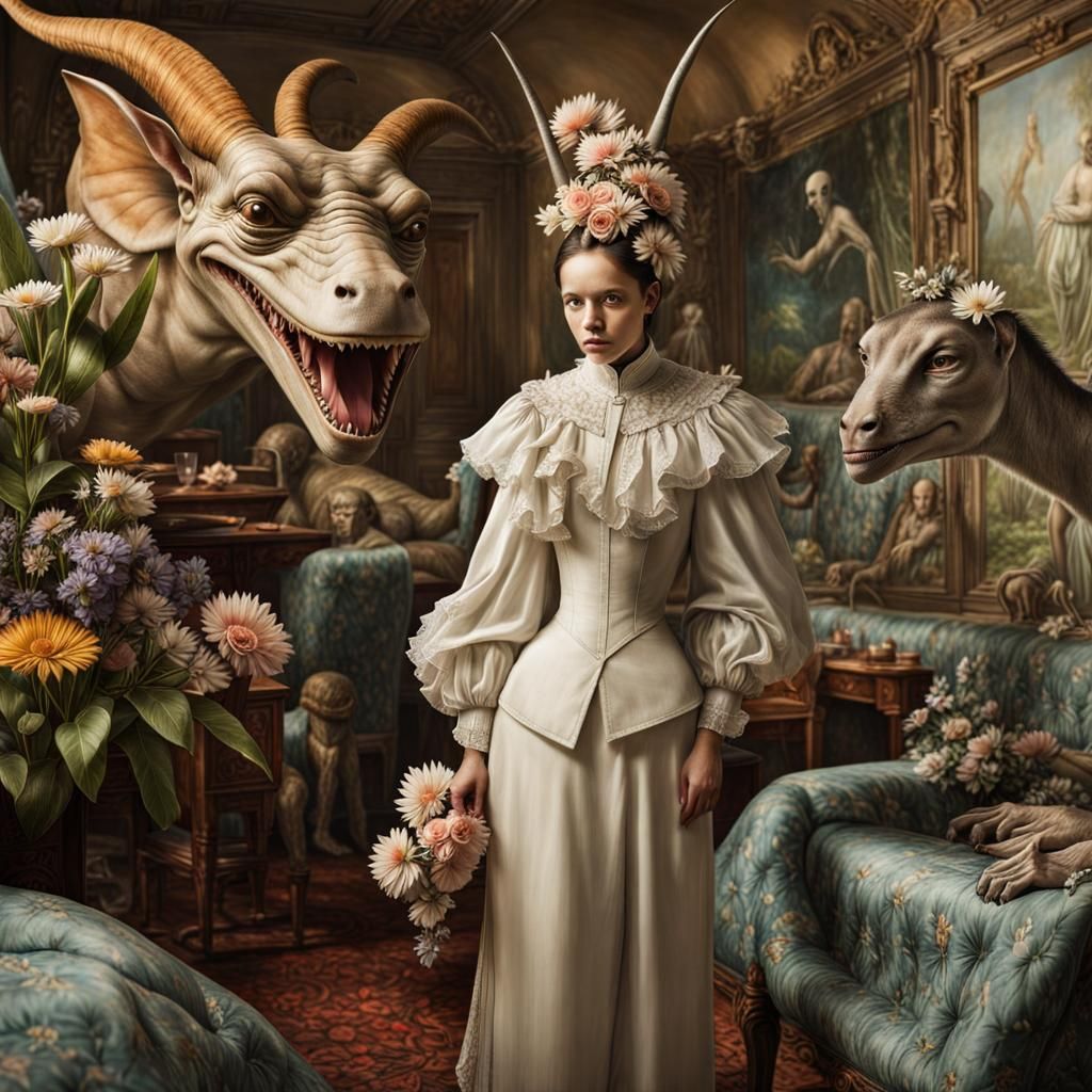 Surreal Alien Restaurant Celebration in Gritty Realism