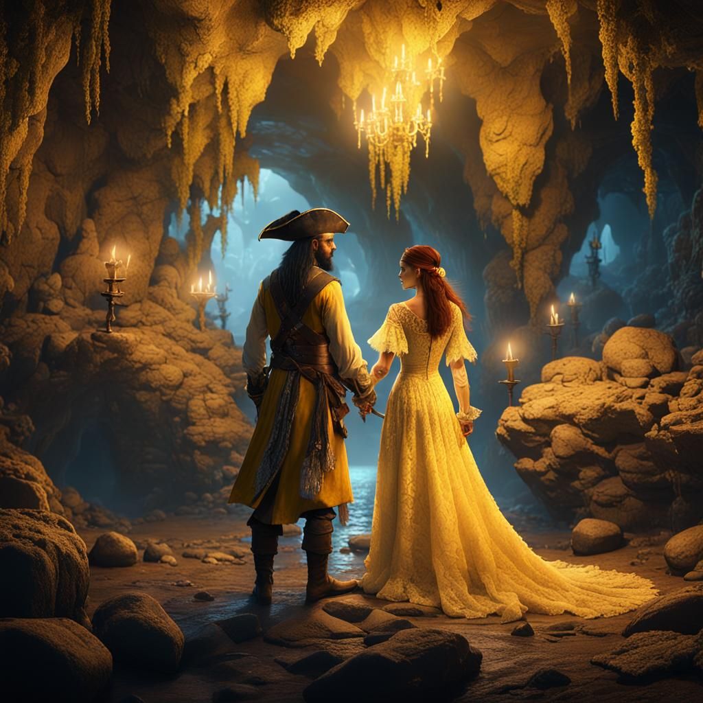 Pirate Couple in Candlelit Cavern, Fantasy Concept Art