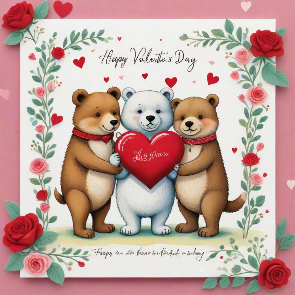Whimsical Valentine's Day Card with Hearts and Animals