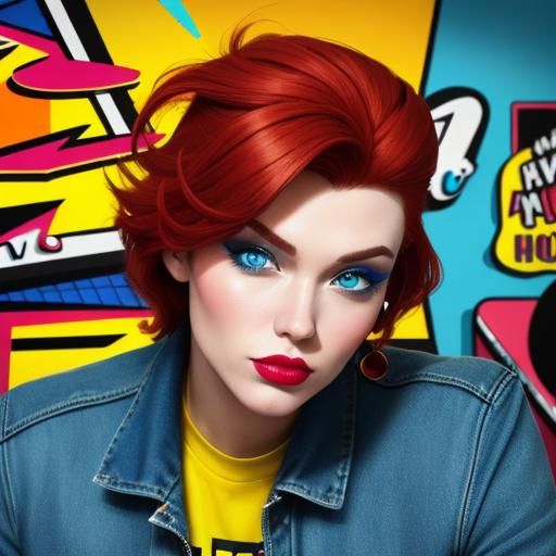 Pop Art Diner Girl in Low-Poly Style