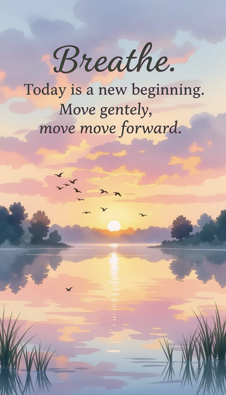 Serene Sunrise Over Calm Lake in Ethereal Watercolor Style