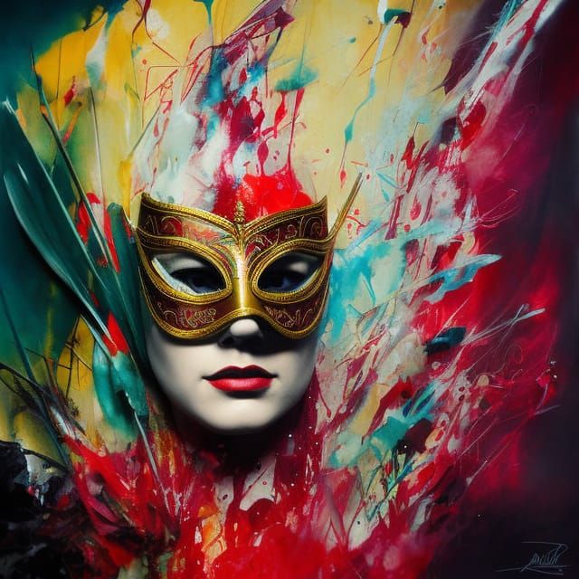 Red Robin in Masquerade Mask, Colorful 3D Portrait
