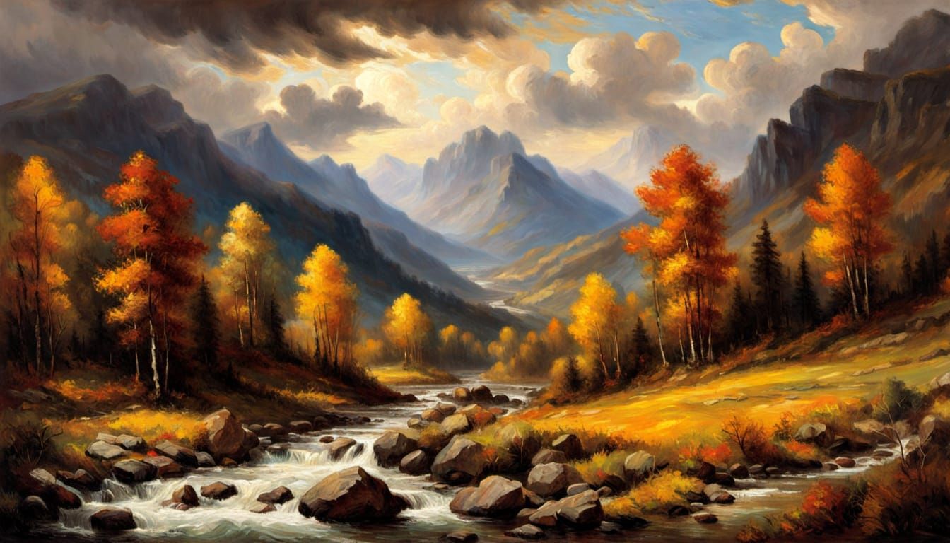 Bold Impasto Autumn Mountain Valley Painting