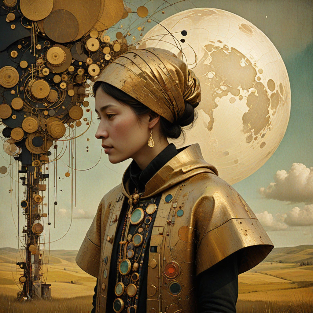 Hyperrealistic Golden Dreamscapes in Magical Realism Style