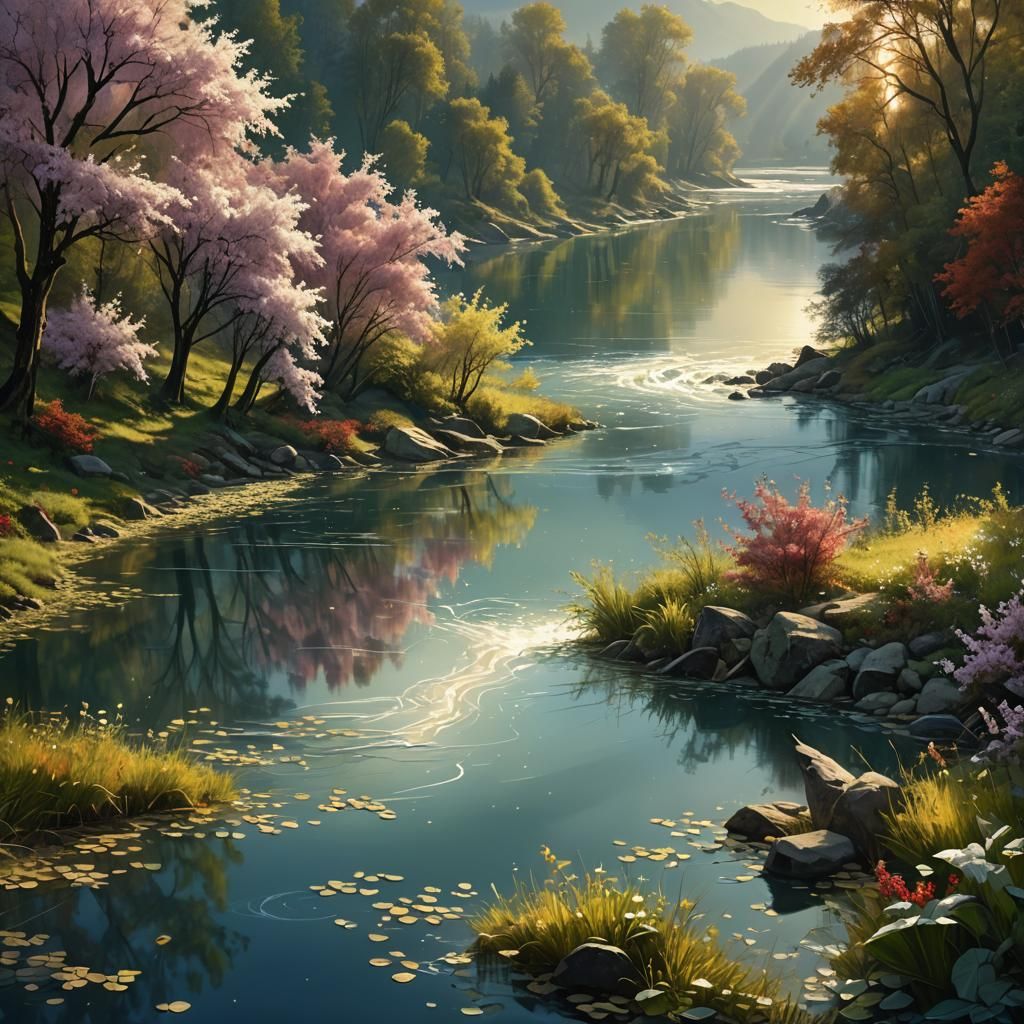 Fantastical Lake and River Matte Painting