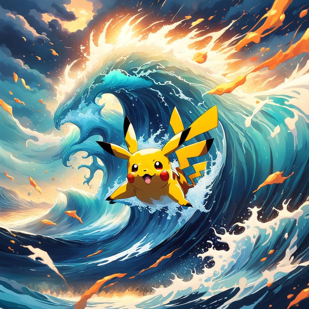 Pikachu Rides a Wave: Fantasy Concept Art