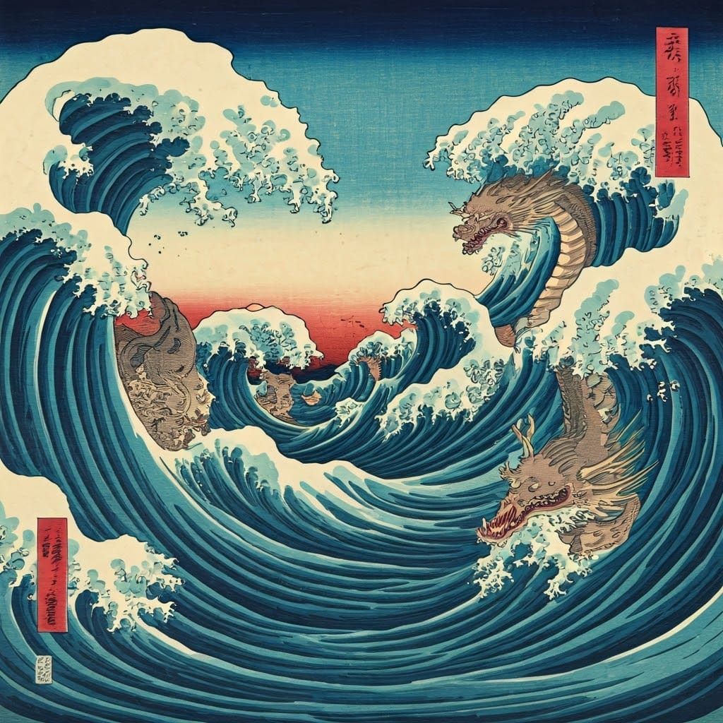 Ukiyo-e Seascape with Sea Monsters