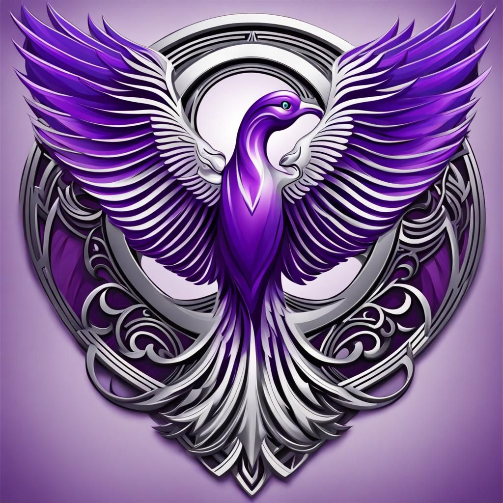 Silver and Purple Phoenix Emblem with Female Symbol