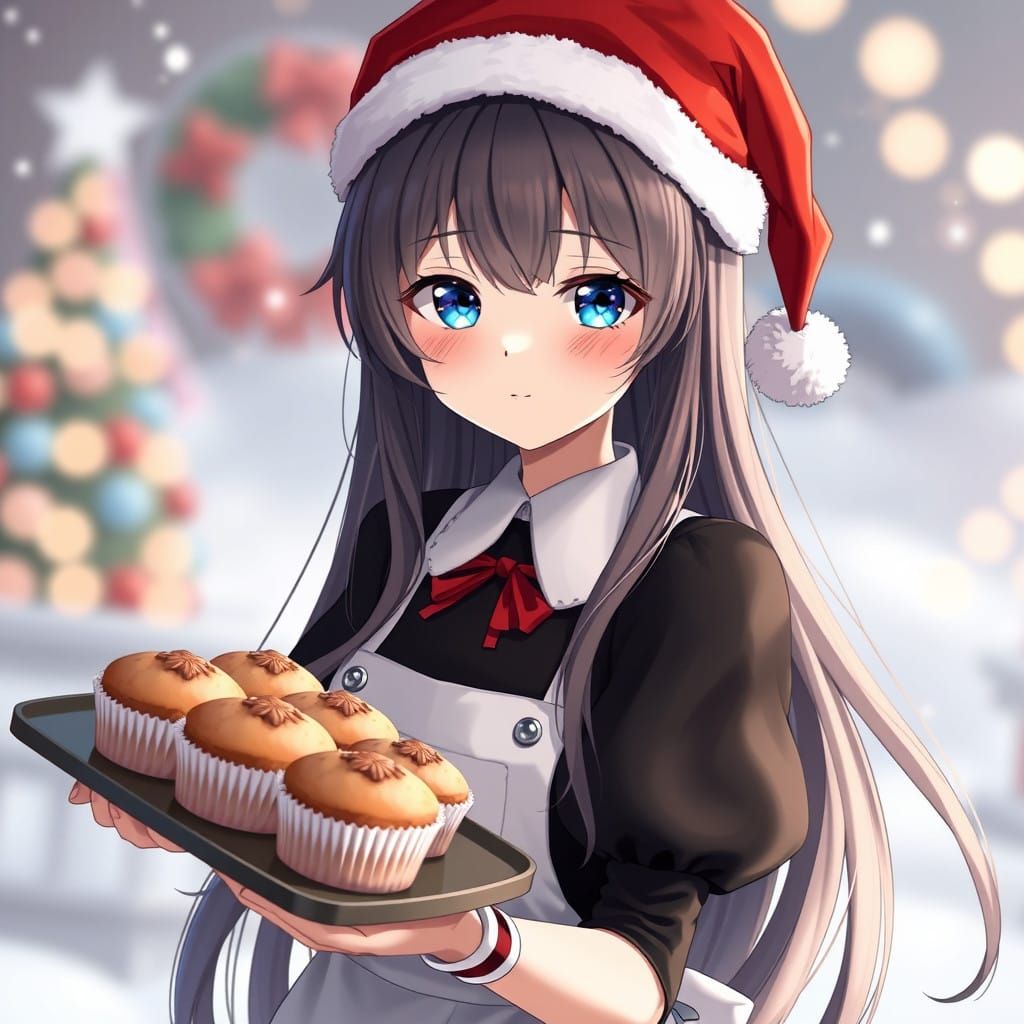 Glowing Christmas Girl in Anime Style Concept Art