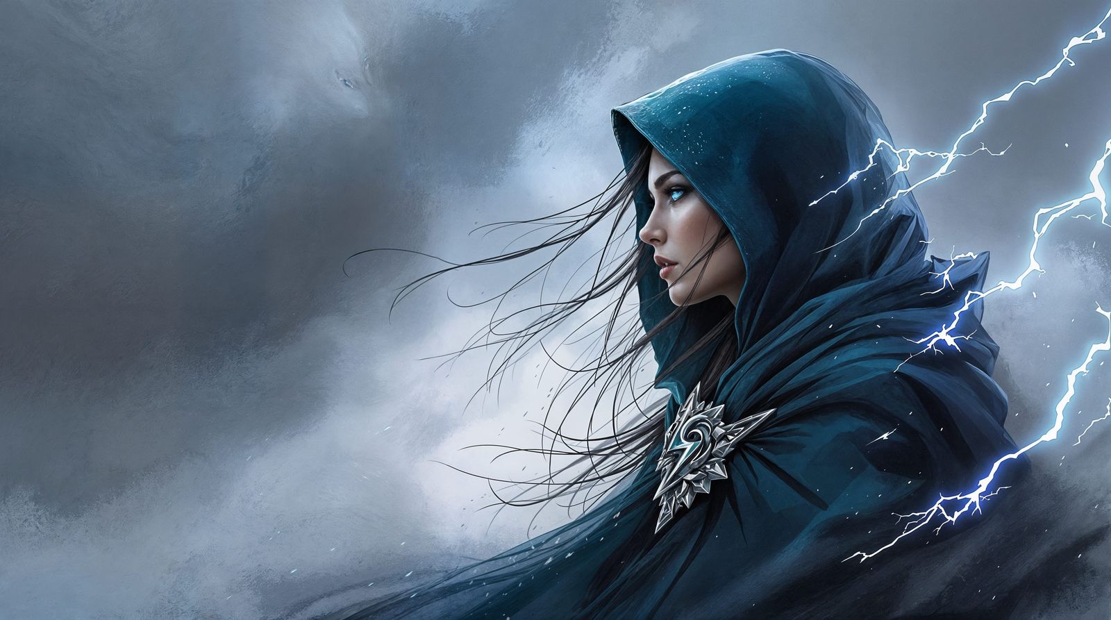 Storm Sorceress in Profile, Fantasy Portrait