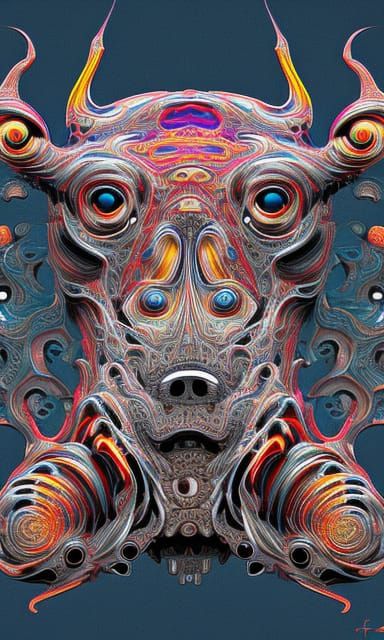 Fractal Biomechanical Dog in Psychedelic Style