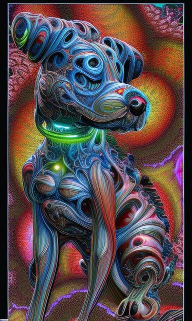 Psychedelic Fractal Biomechanical Dog in 3D Shading