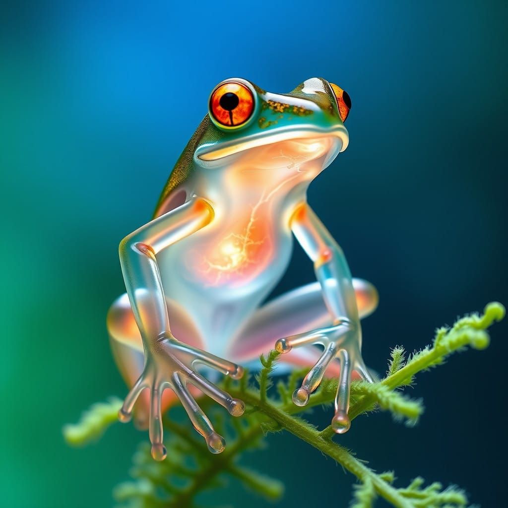 Ethereal Glass Frog in Vibrant, Fantastical Habitat