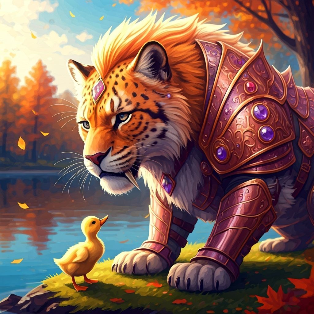 Sabertooth Panther Boops Duckling: Epic Anime Watercolor