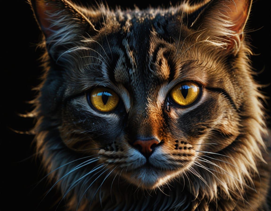 Surreal Cat with Golden Eyes in Vivid Colors