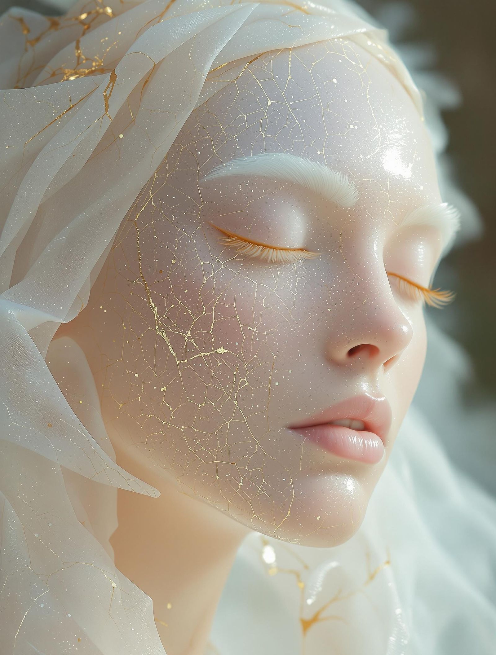 Ethereal Goddess with Radiant Golden Veins