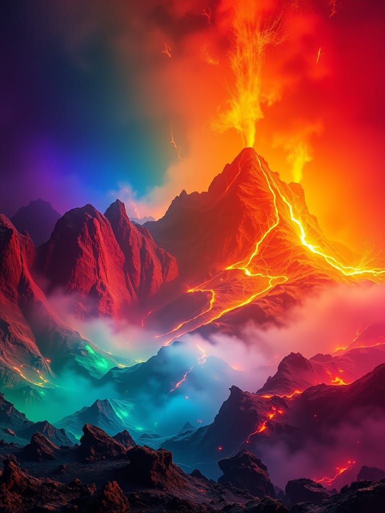Rainbow Fractal Volcanic Landscape in 8K Resolution