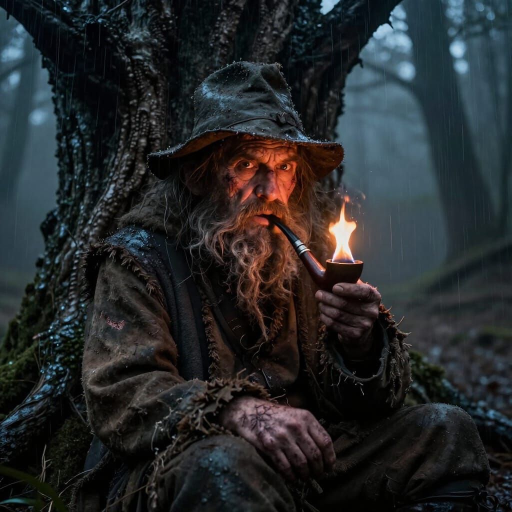 Gnome Lighting Pipe in Dark Fantasy Forest