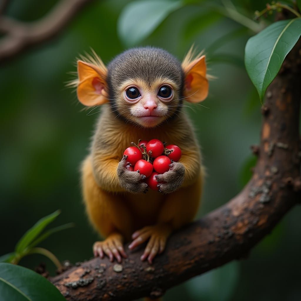 Hyper-Realistic Pygmy Marmoset with Berries