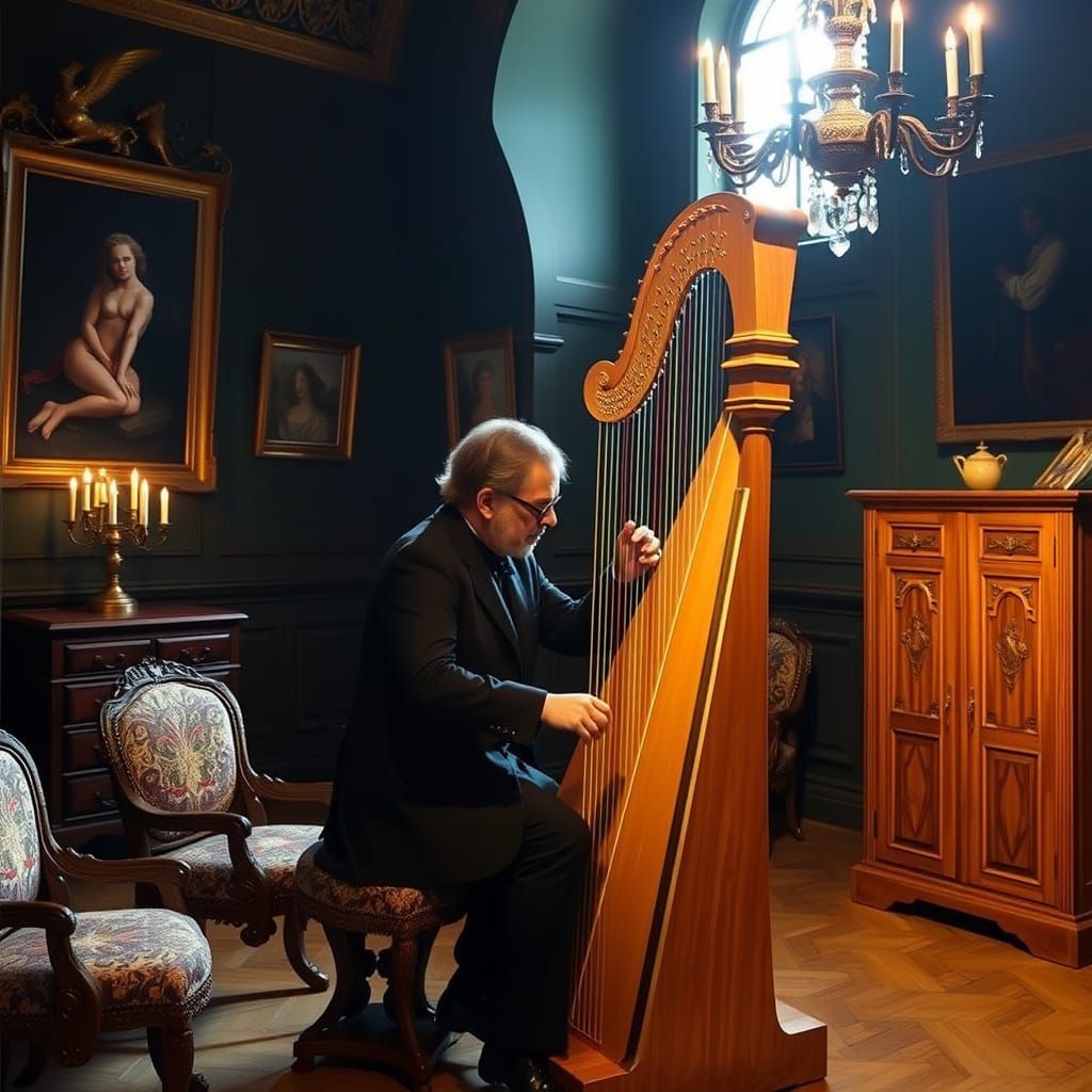Harpsichord Player in a Baroque Room