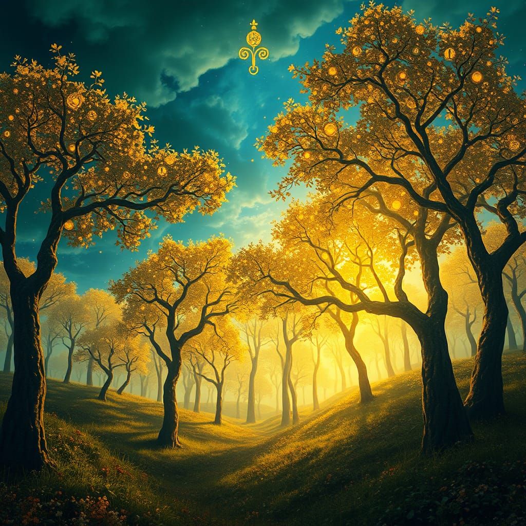 Whimsical Forest in Klimt Golden Era Style