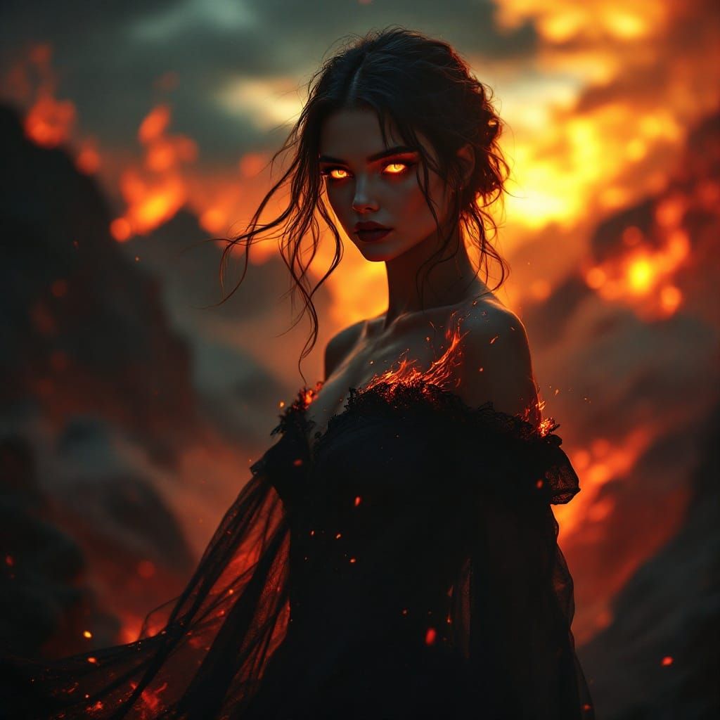 A Lady of Passion Rises from the Ashes in a Fiery Tapestry