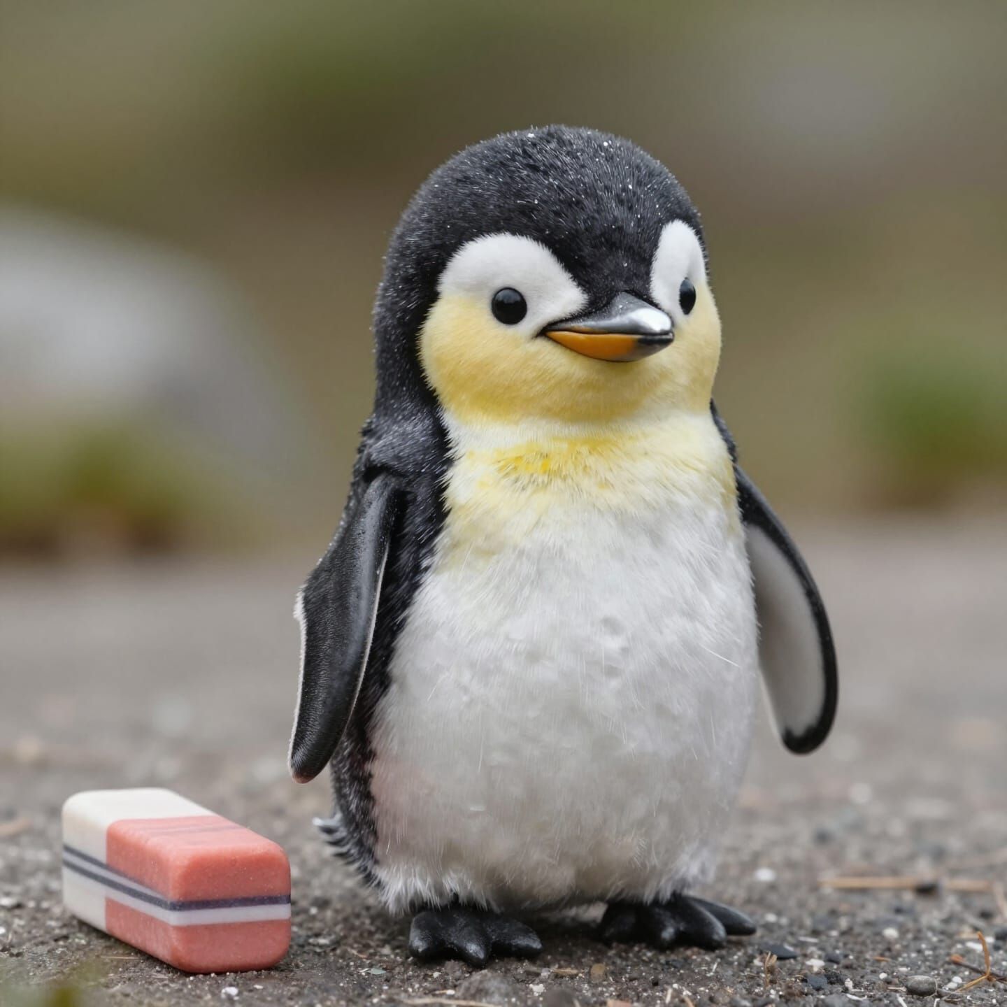 Cute Penguin Made of Eraser with Steel Beak