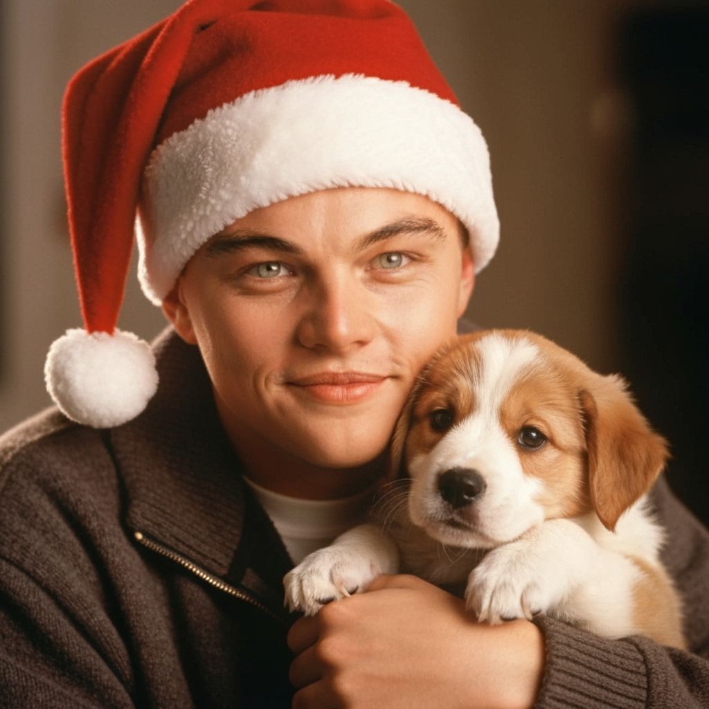 Young Leonardo DiCaprio With Fluffy Puppy in 90s Film Style