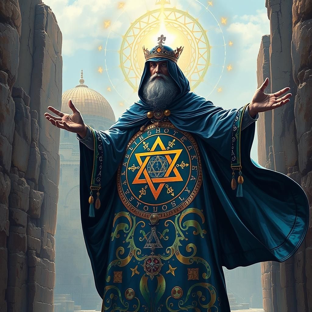 King Solomon with Philosopher's Stone in Surreal Style
