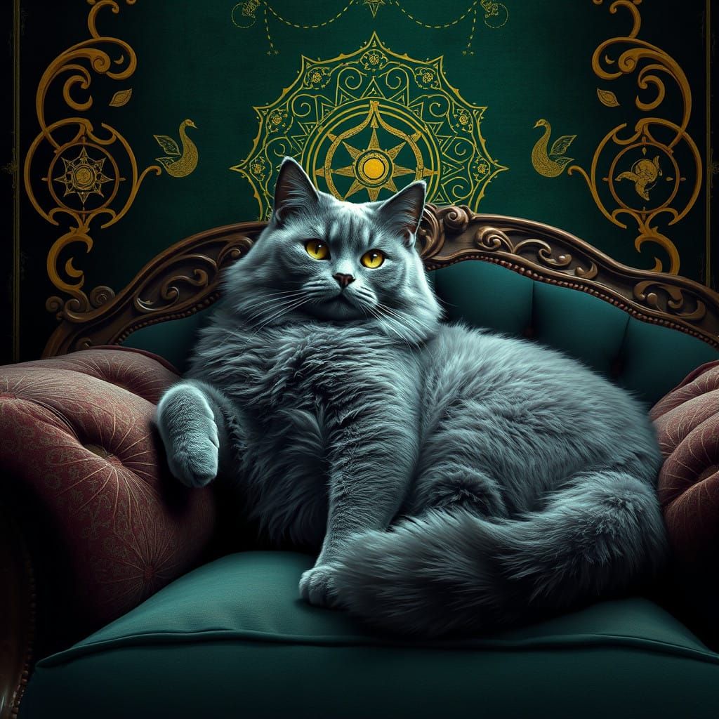 Regal Grey Cat in Velvet Opulence
