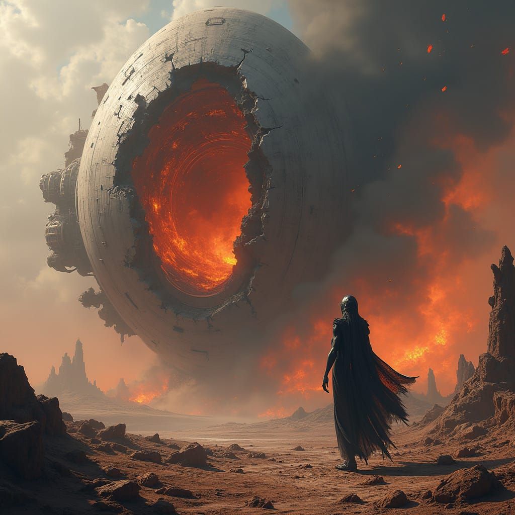 Alien Emerges from Colossal Spaceship Wreckage in Cyberpunk ...