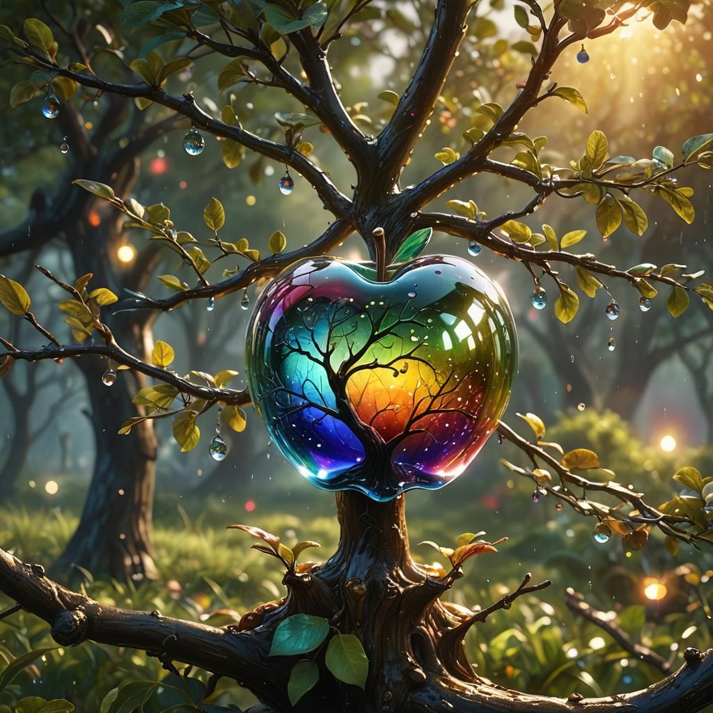 Rainbow Glass Apple on a Magic Tree
