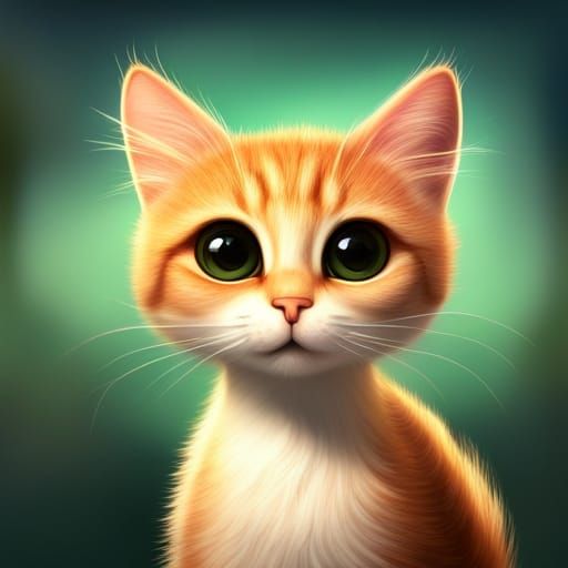 Adorable Fuzzy Cat Portrait in 3D Digital Art