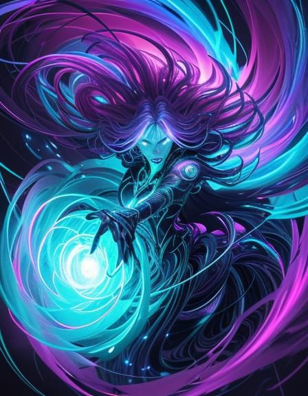 Glowing Futuristic Entity Unfolds from Swirling Vortex in Ne...