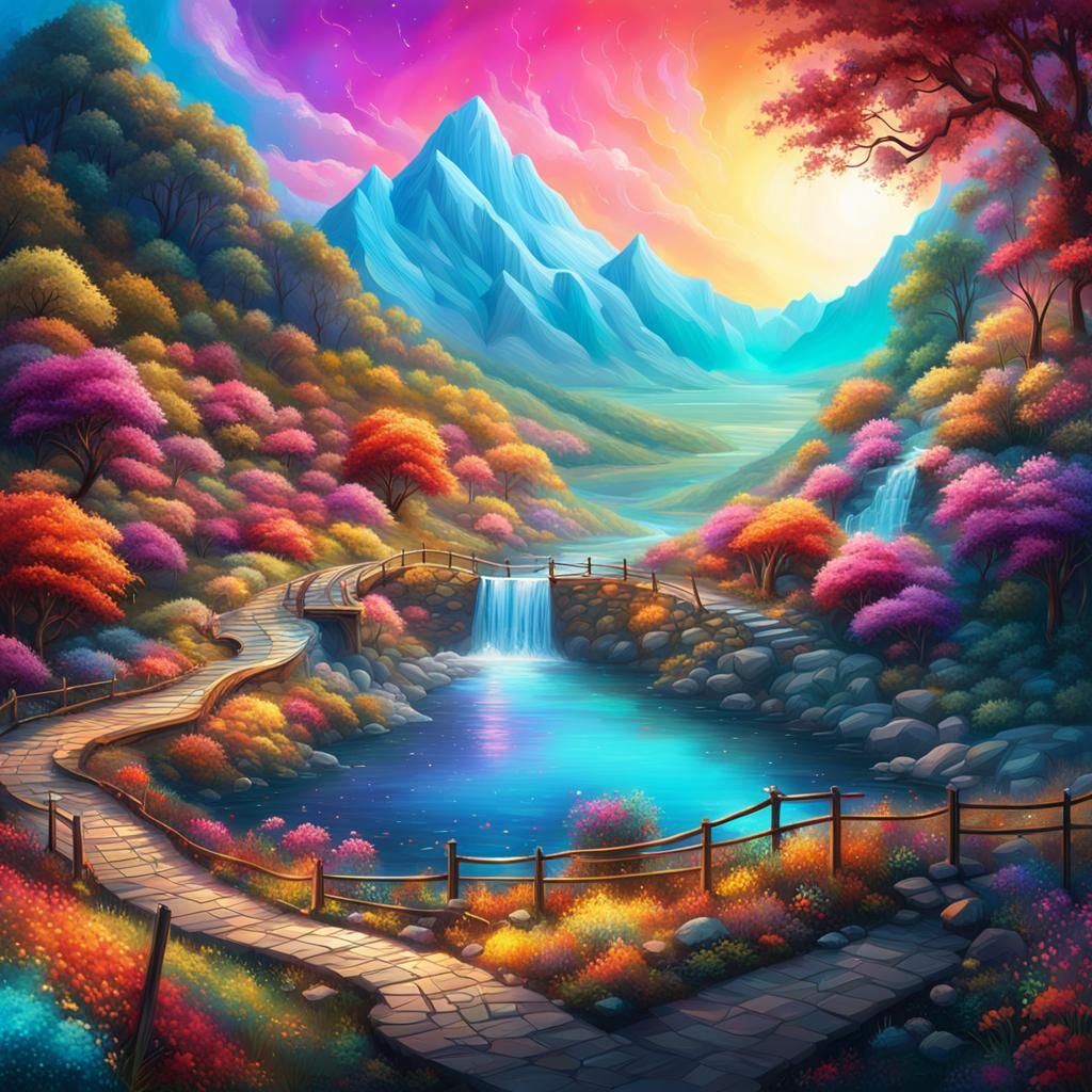 Magical Surreal Landscape with Glowing Lights