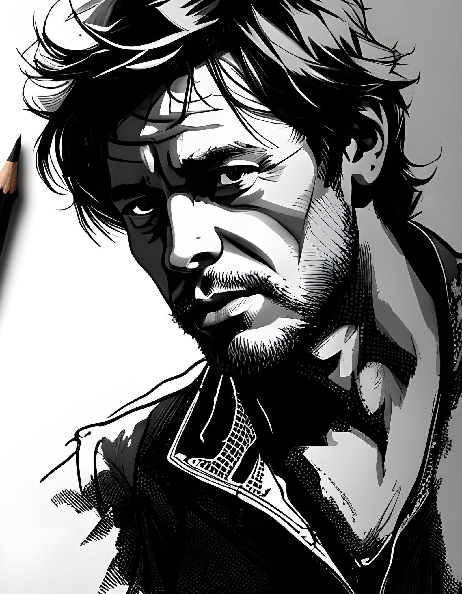 Renaud Sechan Portrait in Pen and Ink Style