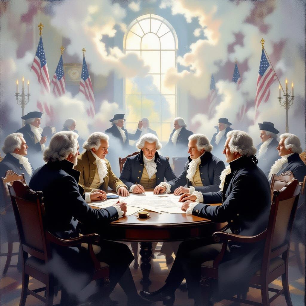 Founding Fathers Vote: Dreamlike 18th Century Scene