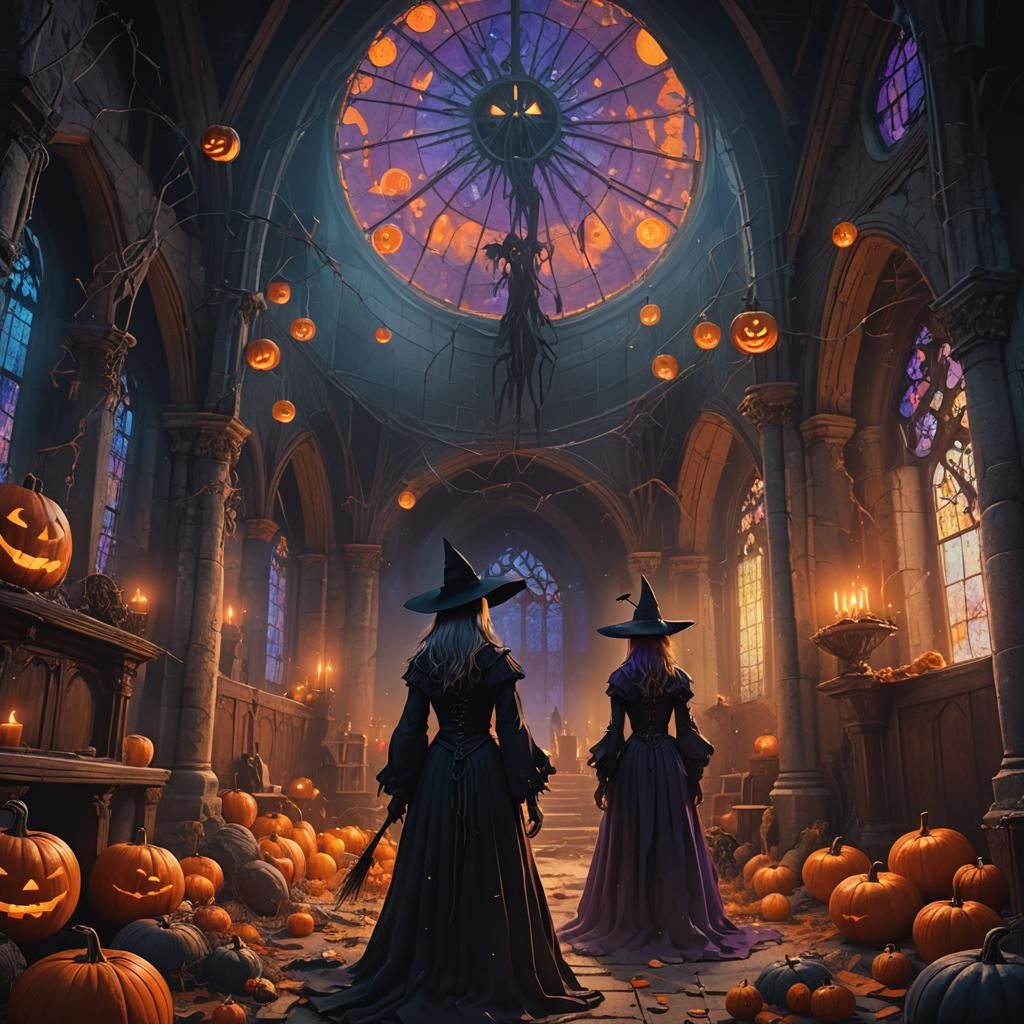 Mystical Witch in Abandoned Church: Dark Fantasy Art