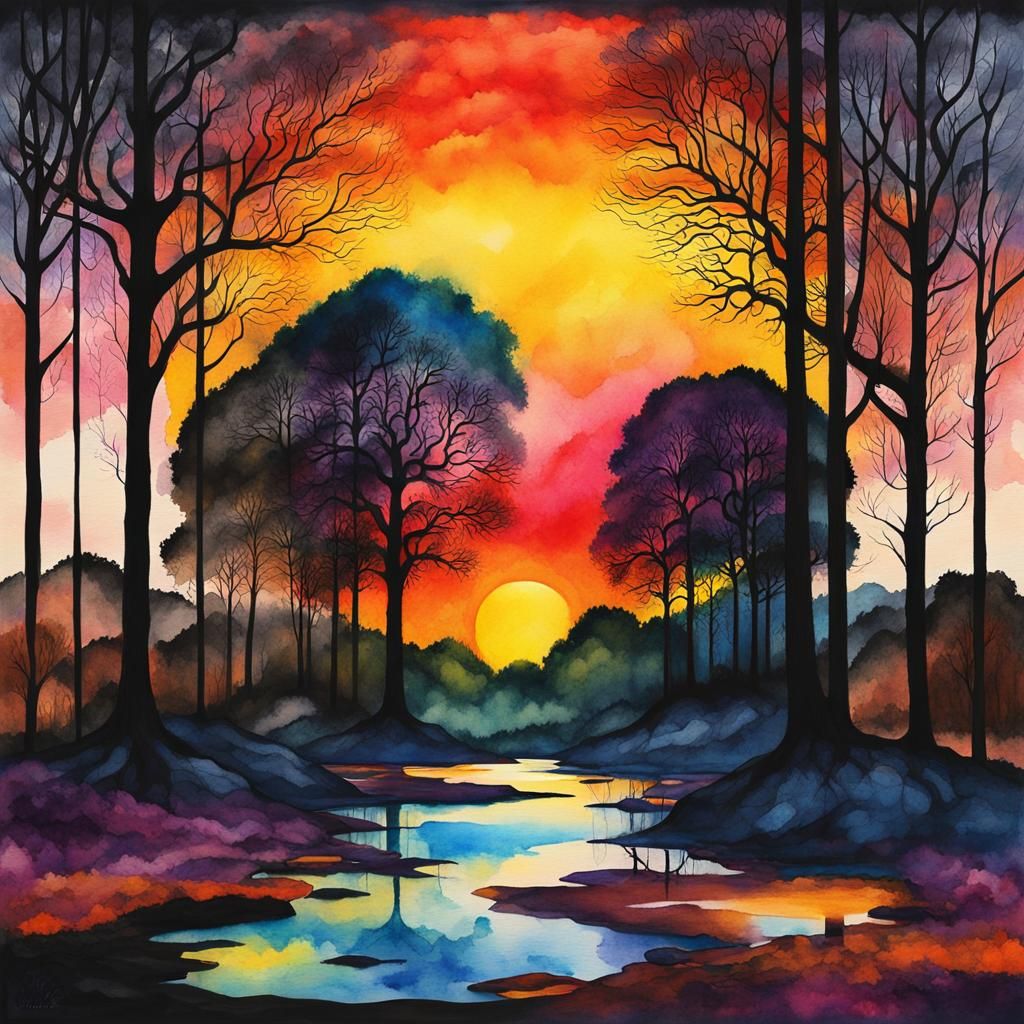 watercolor sunset