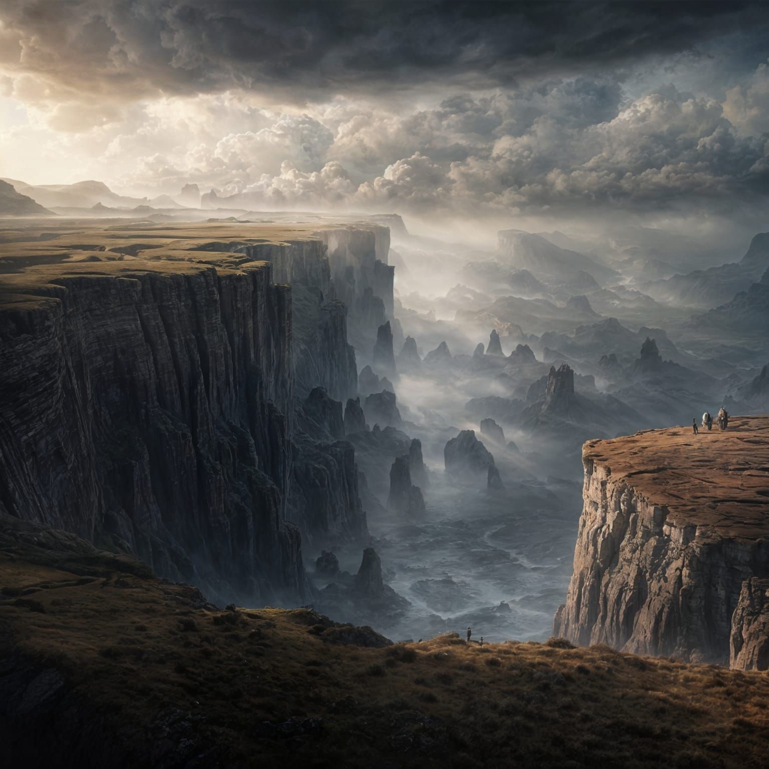 Epic Thunder-Wrapped Cliffs in Digital Matte Painting