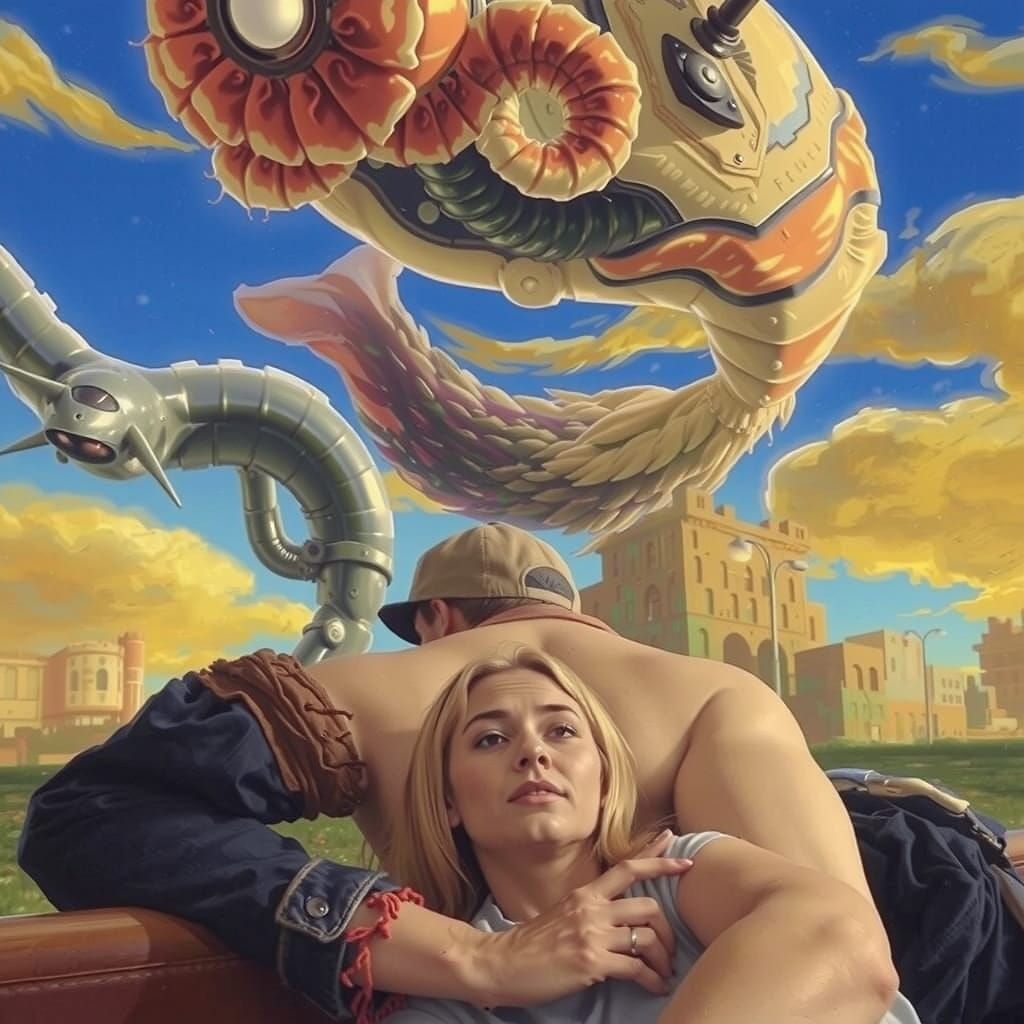 Contemplative Figure in Rainy Cityscape: Photorealistic Port...