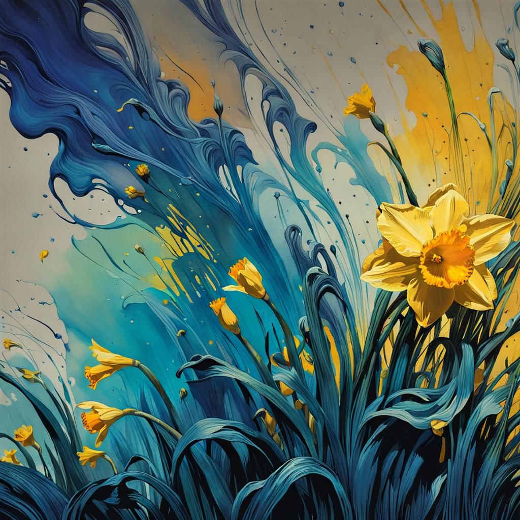 Cosmic Daffodil Bouquet in Digital Illustration Style