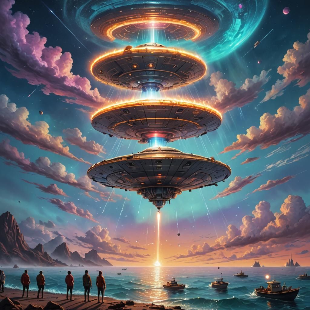 Cosmic UFO Hovering Above Ocean Ship