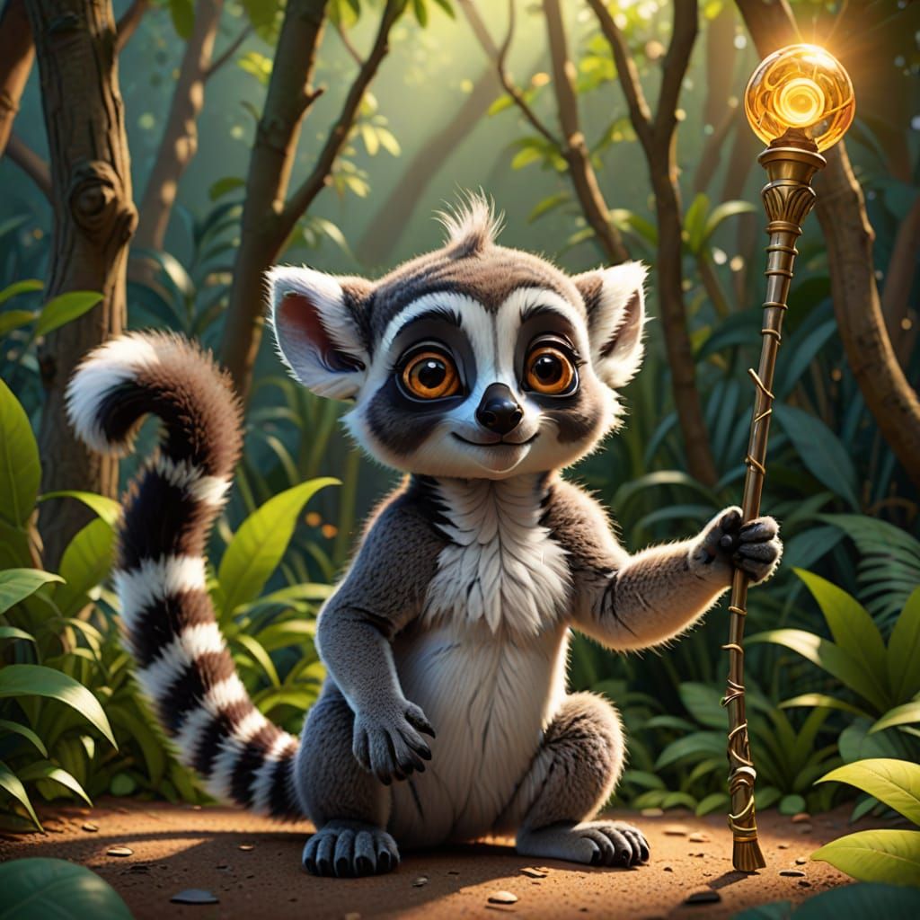 Regal Ring-Tailed Lemur in Vibrant, Whimsical Style