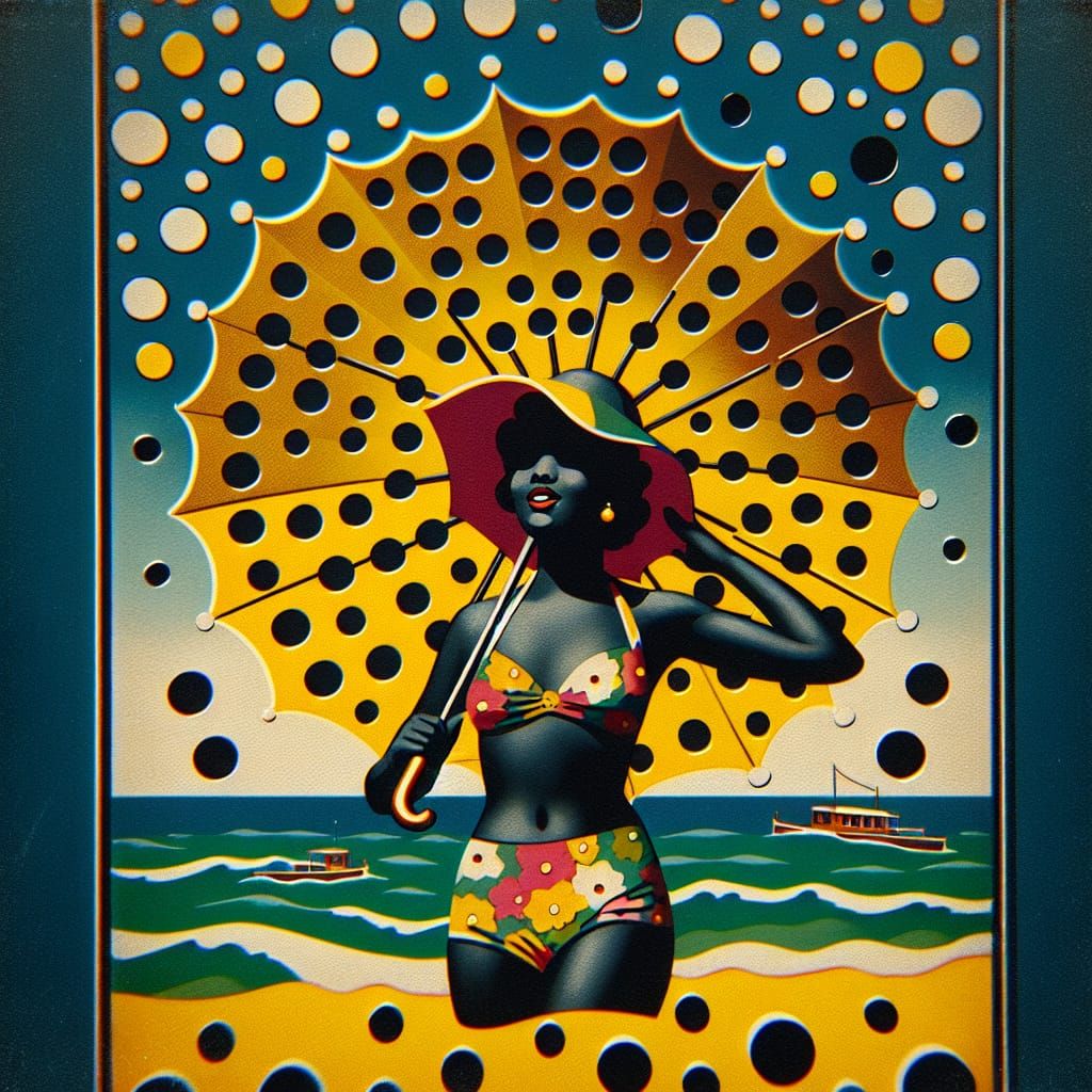 Vintage 1930s Black Woman on Stage with Umbrella