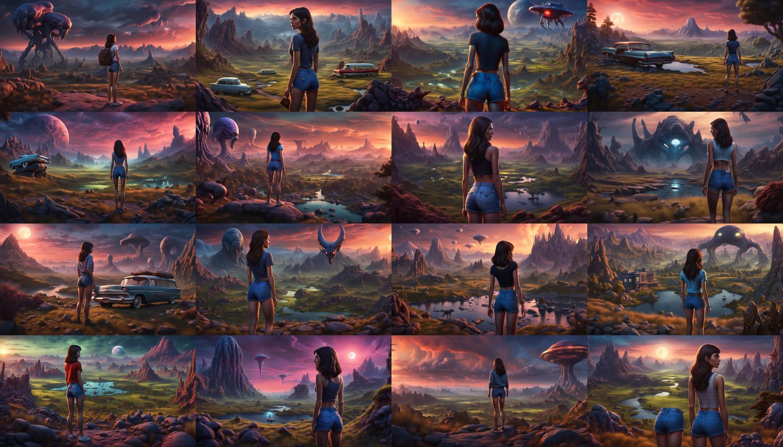 Brunette in Alien Landscape: Matte Painting