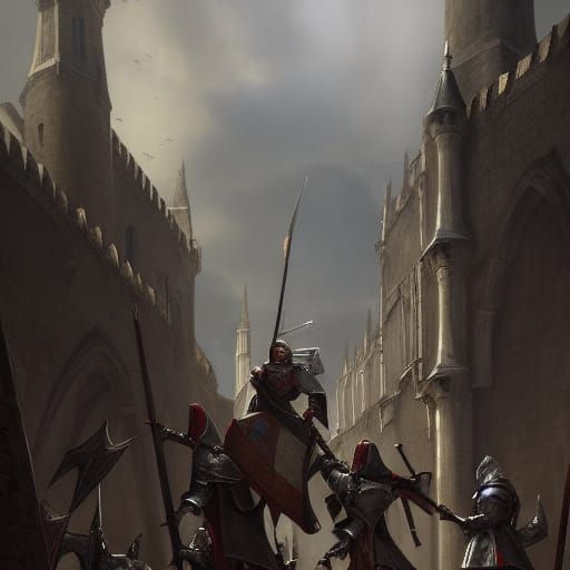 Medieval Knights with swords and lances