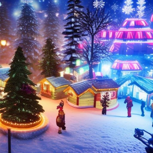 Cyberpunk Christmas Village with Neon Lights