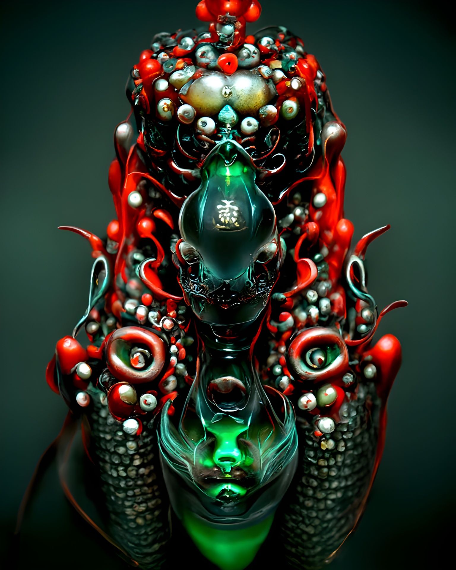Cyberpunk Jade Empress Portrait with Dragon Scales